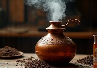 Traditional copper still used for oud distillation